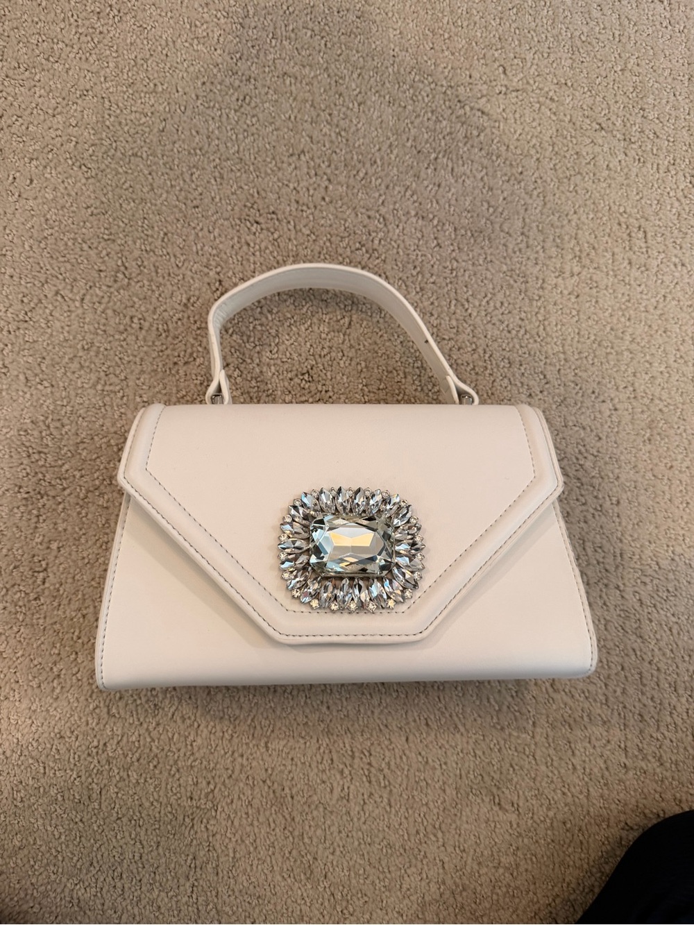 Elegant White Top-Handle Bag with Crystal Accent
